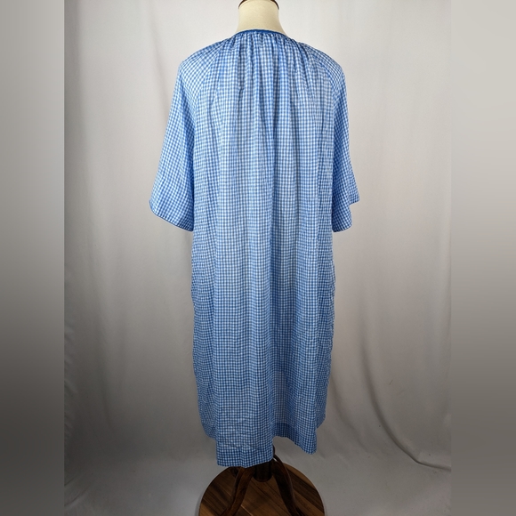 Models Coat Blue White Gingham Plaid House Coat House Dress Owl Bird Applique - Picture 2 of 9